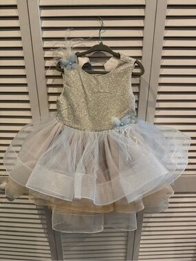Itty Bitty Toes Gold and White Tulle Party Dress